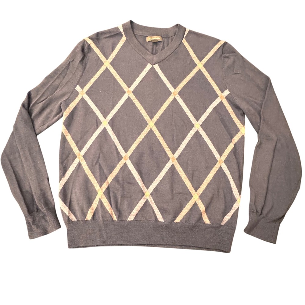 John W Nordstrom Men's Argyle Extra Fine Merino Wool‎ V-Neck Sweater Mens Medium